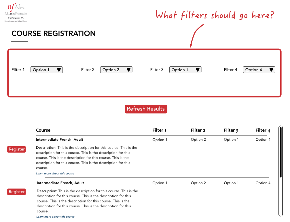 Course Registration Filters Test